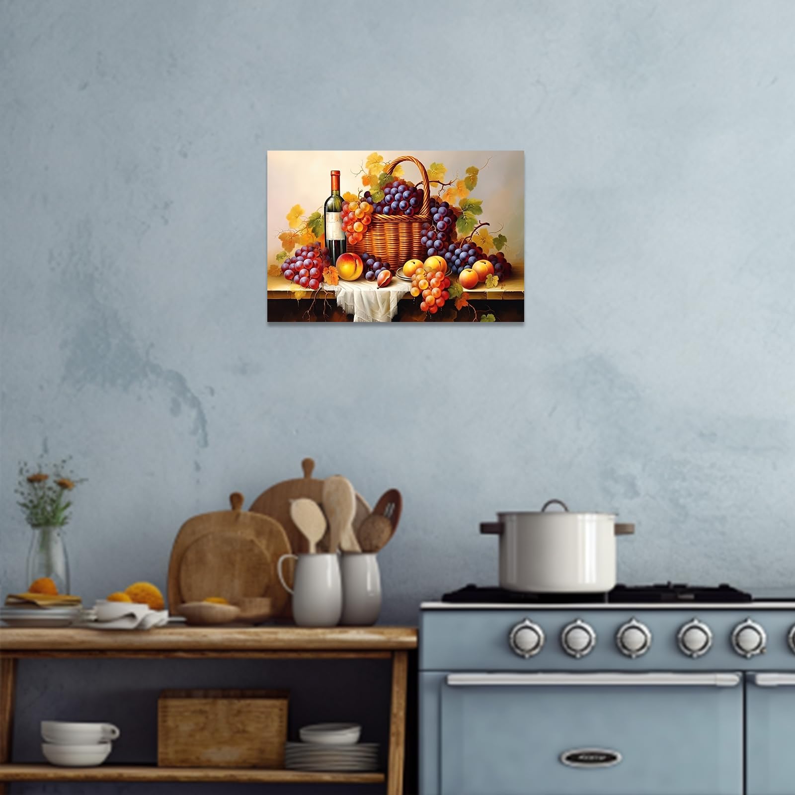 CCWACPP Kitchen Canvas Wall Art Grapes and Wine Painting Vintage Fruits Pictures Print Farmhouse Kitchen Restaurant Dining Room Wall Decor Framed (B - Image 4