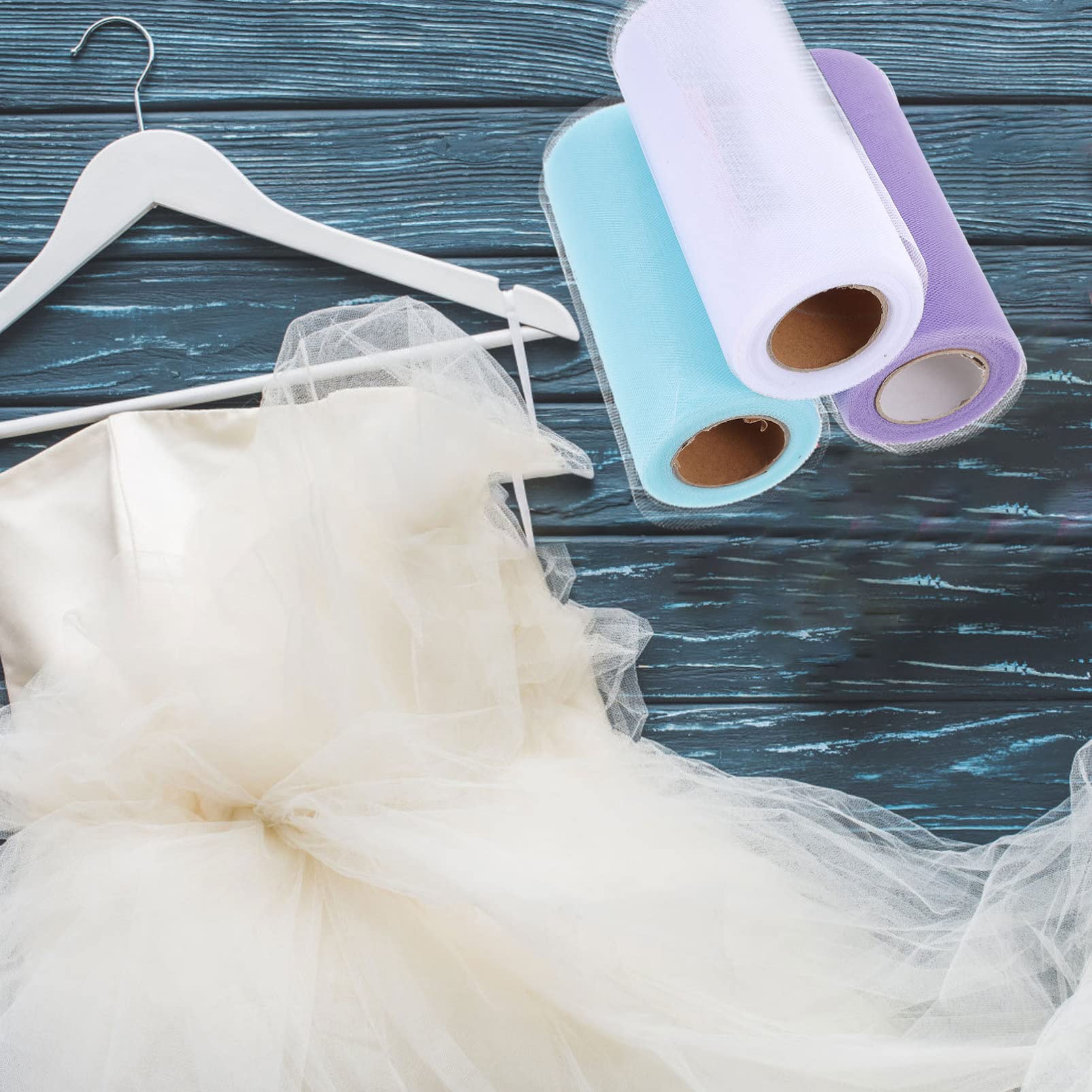 Lot de 2 Rouleaux de Tulle Élégants pour Décoration de Mariage Fait Main 3 Rouleaux