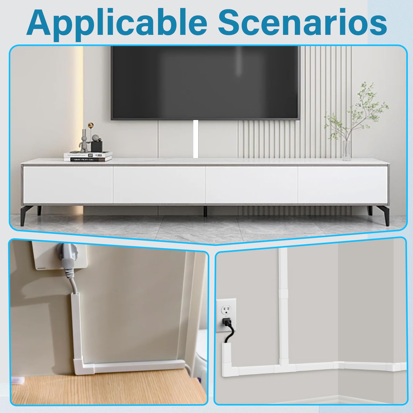 Canalina Passacavi Adesiva Canaline Per Impianti Elettrici | Canalina Per Cavi TV Nascondi Cavi TV Coprifili, Canalina Passacavi Muro con 22 accessori
