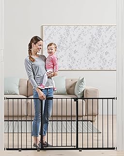 VEVOR Baby Gate, 60.6-63.3 Inches Adjustable Width, 30 Inches High Dog Gate, Easy Step Walk Thru, for Child Pet Security, Pressure Mount Kit, Wall Cups, One-Hand Open, for Stairs and Doorways, Black