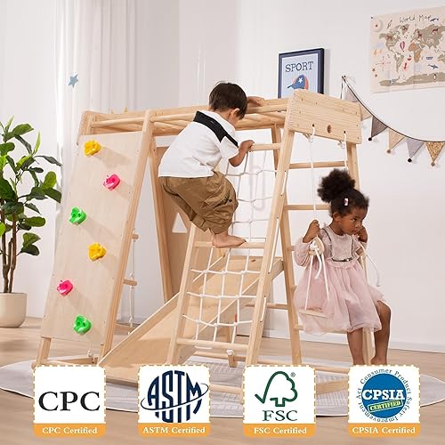Miniatura 4 de Giant bean Zona de juegos interior de gran tamaño para niños de 3 a 12 años, juguetes de escalada 8 en 1 con pared de escalada en roca, tobogán,
