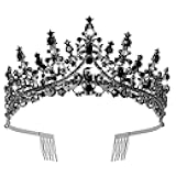 Black Crown, Vofler Halloween Black Swan Costume Siren Evil Queen Tiaras Crystal Headband for Womens Woman Princess Adult Girls Gothic Vampire Witch Cosplay Party Wedding Birthday Quinceanera Pageant