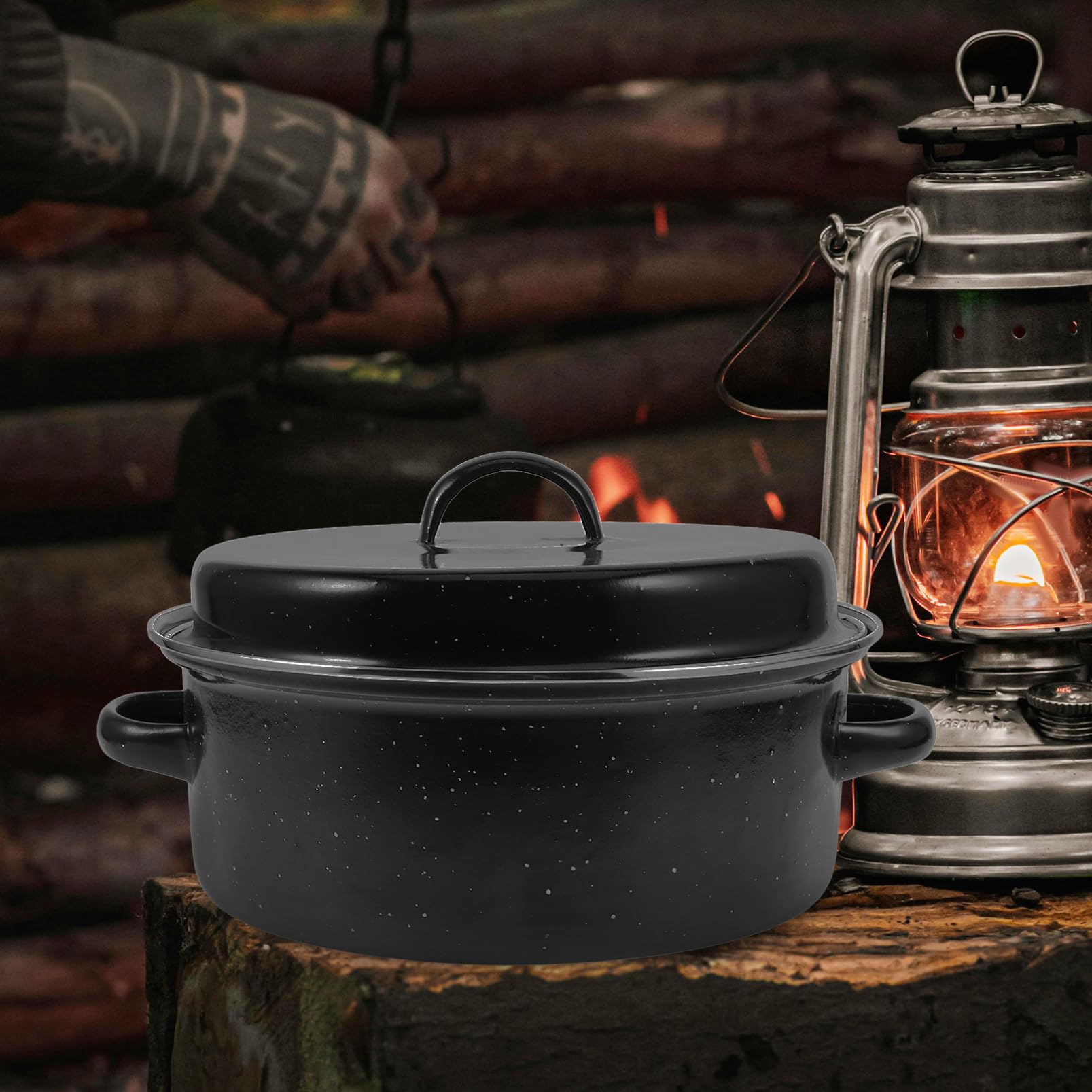 Olla Enameled Para Asar Tapa y Doble Asa Para Cocinar Batatas y Casa Resistente Altas Temperaturas
