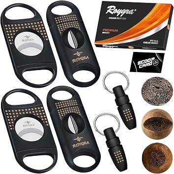 roygra Cigar Cutter 6 Pack, 2 Guillotine + 2 V Cut + 2 Punch in Gift Box