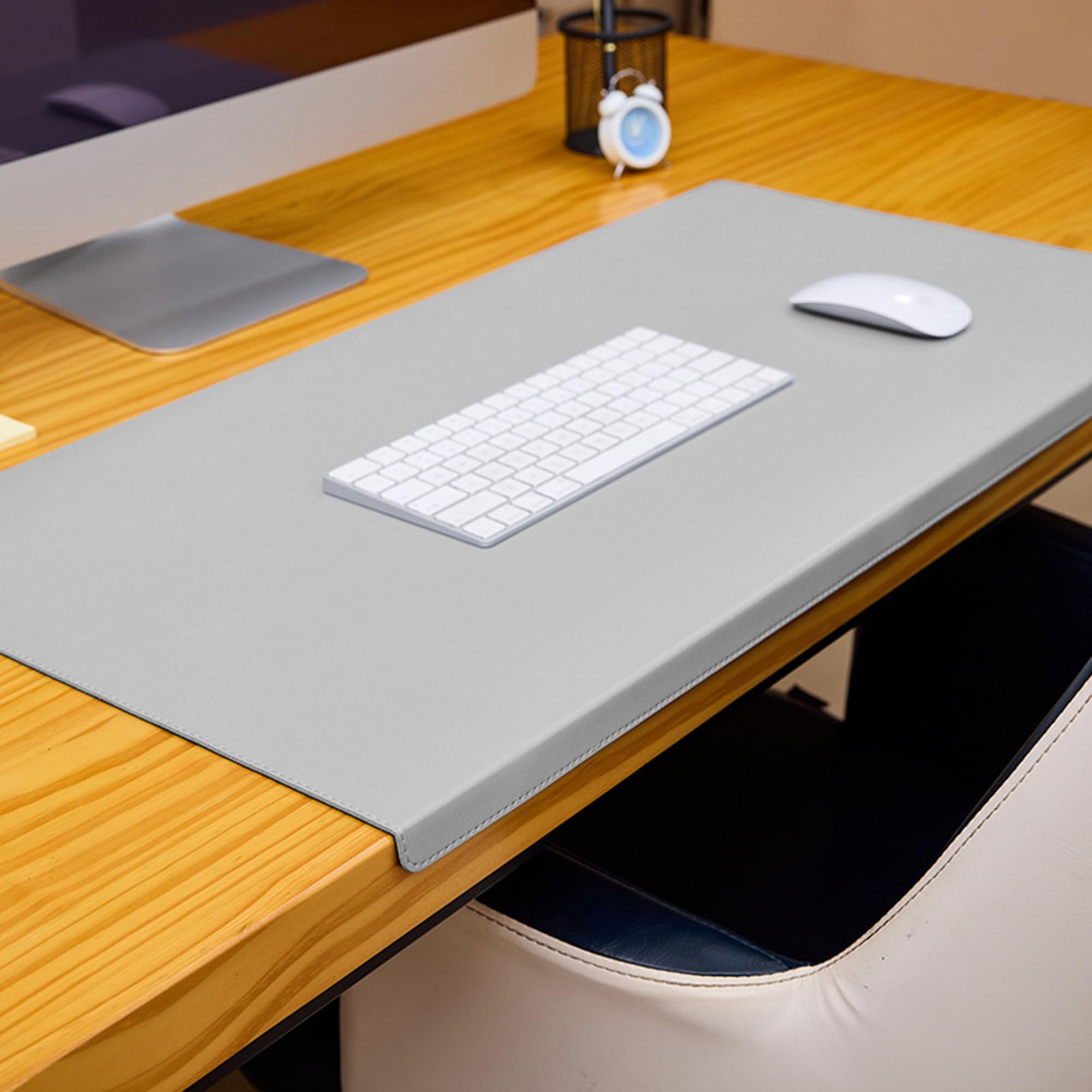 Leather Desk Pad, Non-Slip Large Desk Table Protector, Waterproof Office Desk Mat Laptop Desk Pad, PU Leather Mouse Mat with Edge Protector for Office/Home,100 * 50cm,Grey