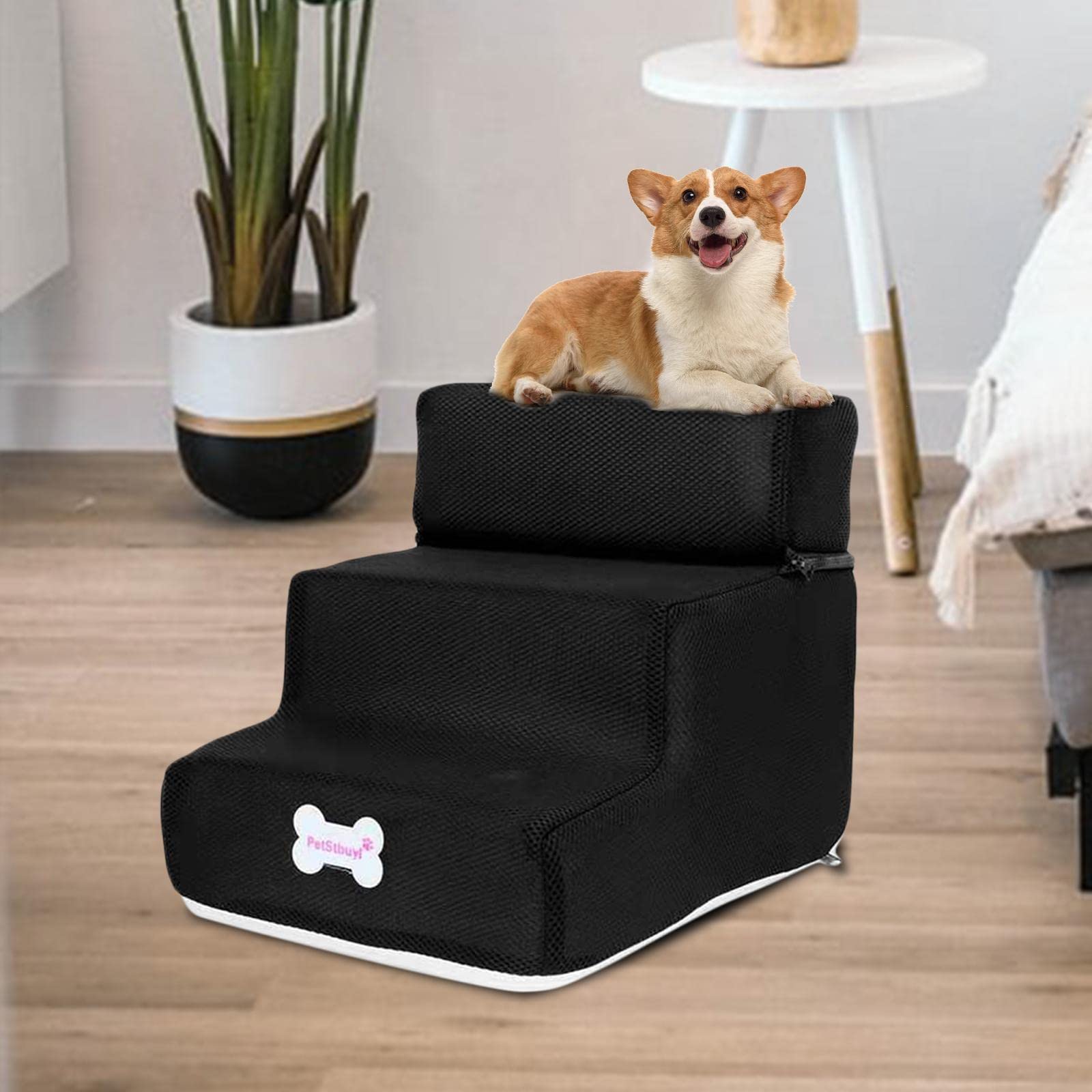 Scaletta per Animali Gradini Cani Gatti Letto Divano Cuccia Spugna Antiscivolo Lavabile Rivestimento Traspirante Tre Livelli Adattabili Supporto,