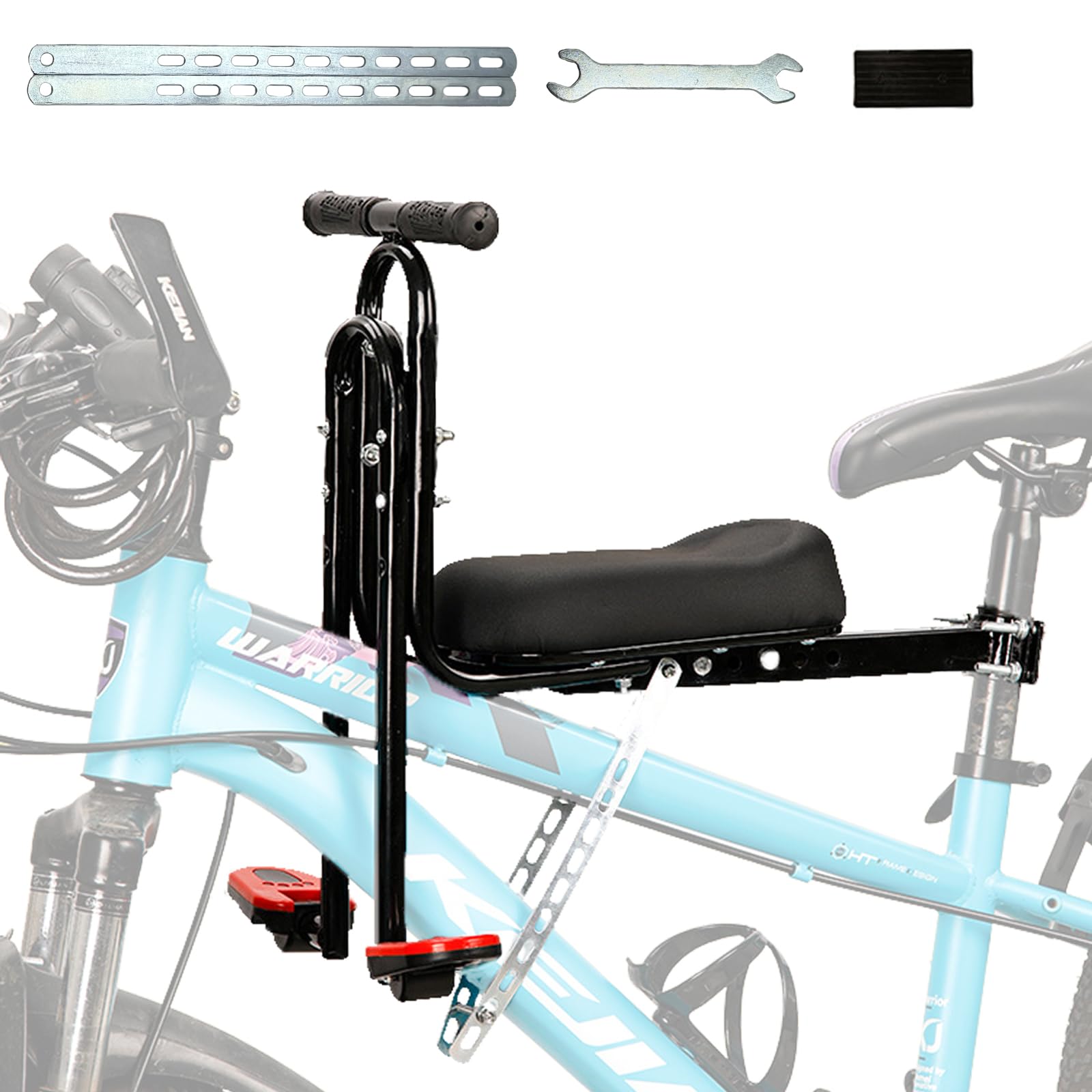 Seggiolino Anteriore Per Bicicletta Per Bambini Da 1 A 5 Anni | Fissaggio Doppio, Regolabile, Capacità 80 Kg – Acciaio E Schiuma Morbida