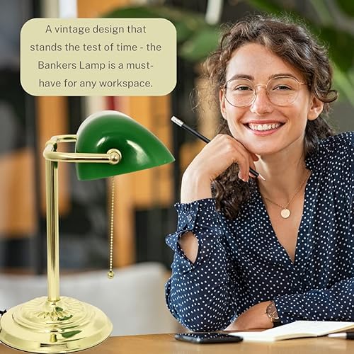 Miniatura 4 de Lámpara de escritorio Green Bankers con pantalla de vidrio de LightAccents, luz de escritorio tradicional con pantalla de vidrio verde clásico y