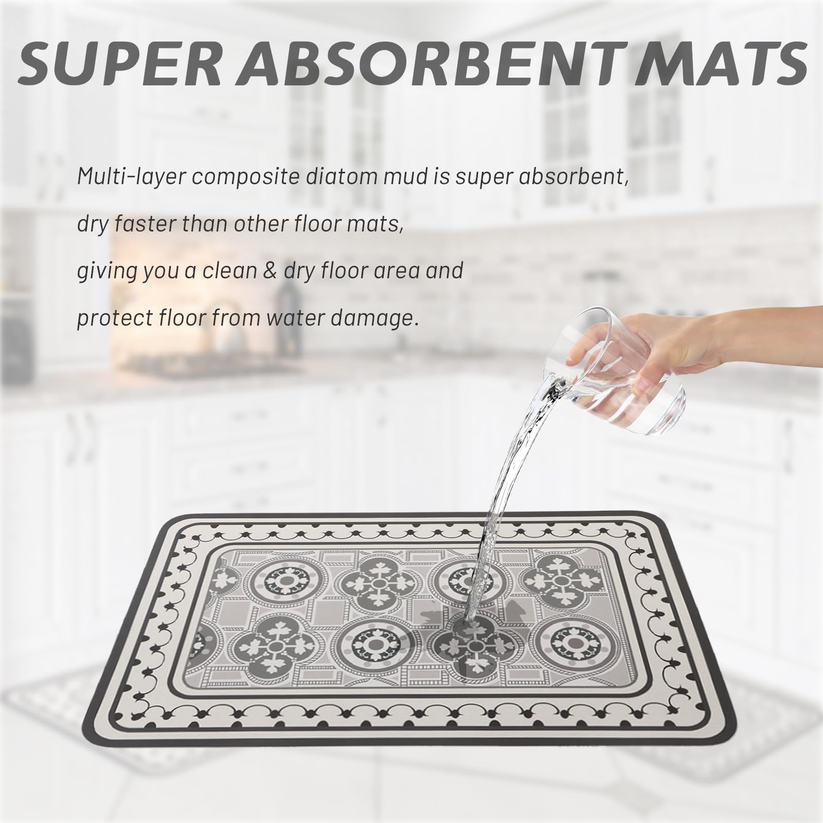 Ensemble de Tapis de Cuisine, Ensemble de Tapis de Cuisine Antidérapant de 2 Pièces, Tapis de Sol Lavable Super Absorbable avec Support en Caoutchouc, 43x75 + 43x120cm