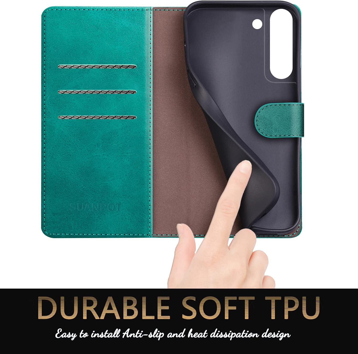 SUANPOT for Samsung Galaxy S21 6.2"(Non S21+) with RFID Blocking Leather Wallet case Credit Card Holder,Flip Folio Book Phone case Shockproof Cover Women Men for Samsung S21 case Wallet Blue Green