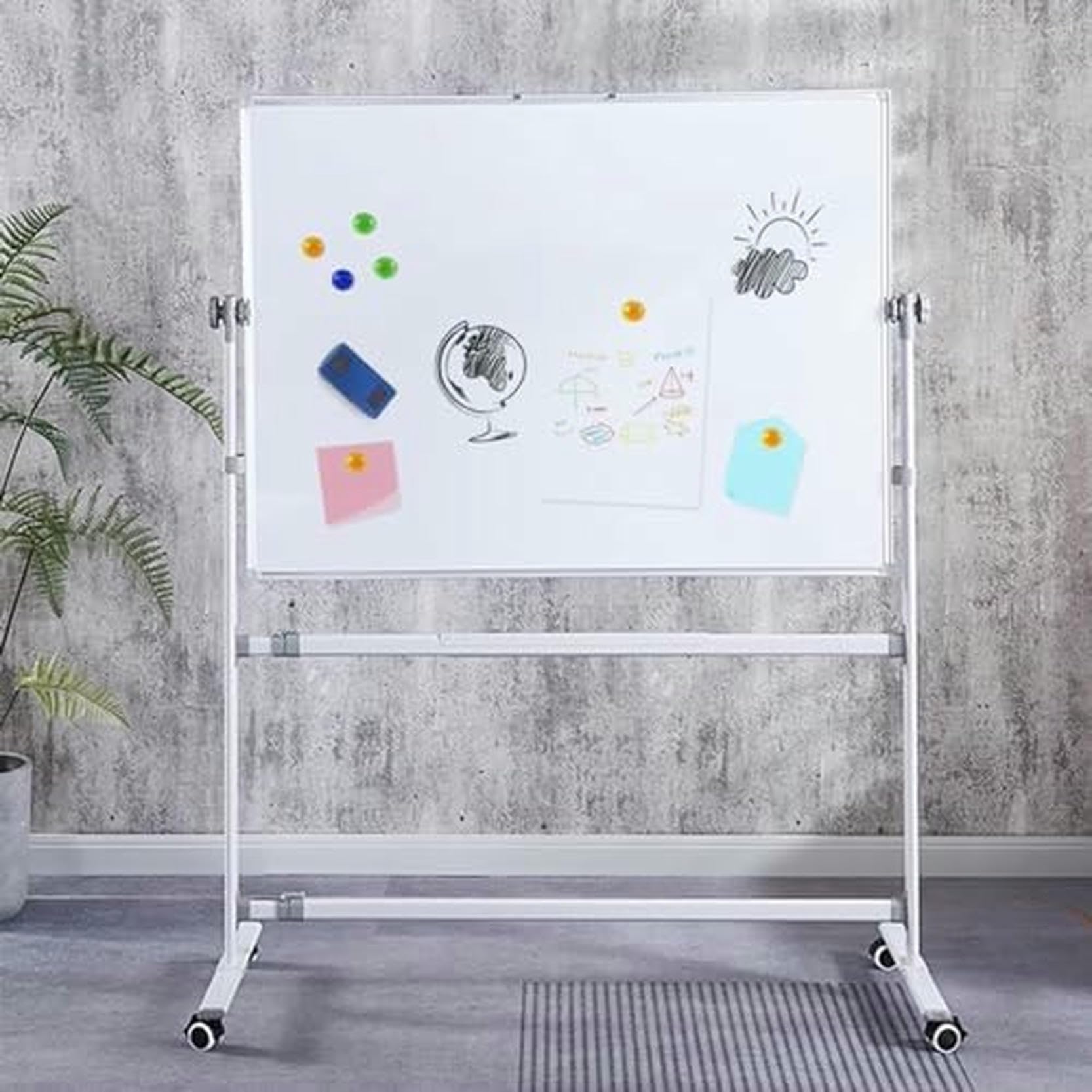 Pizarra del Personal De Música Móvil, Tablero De Borrado Seco Magnético De Doble Cara sobre Ruedas para La Escuela, Uso Doméstico, 90x120 Cm