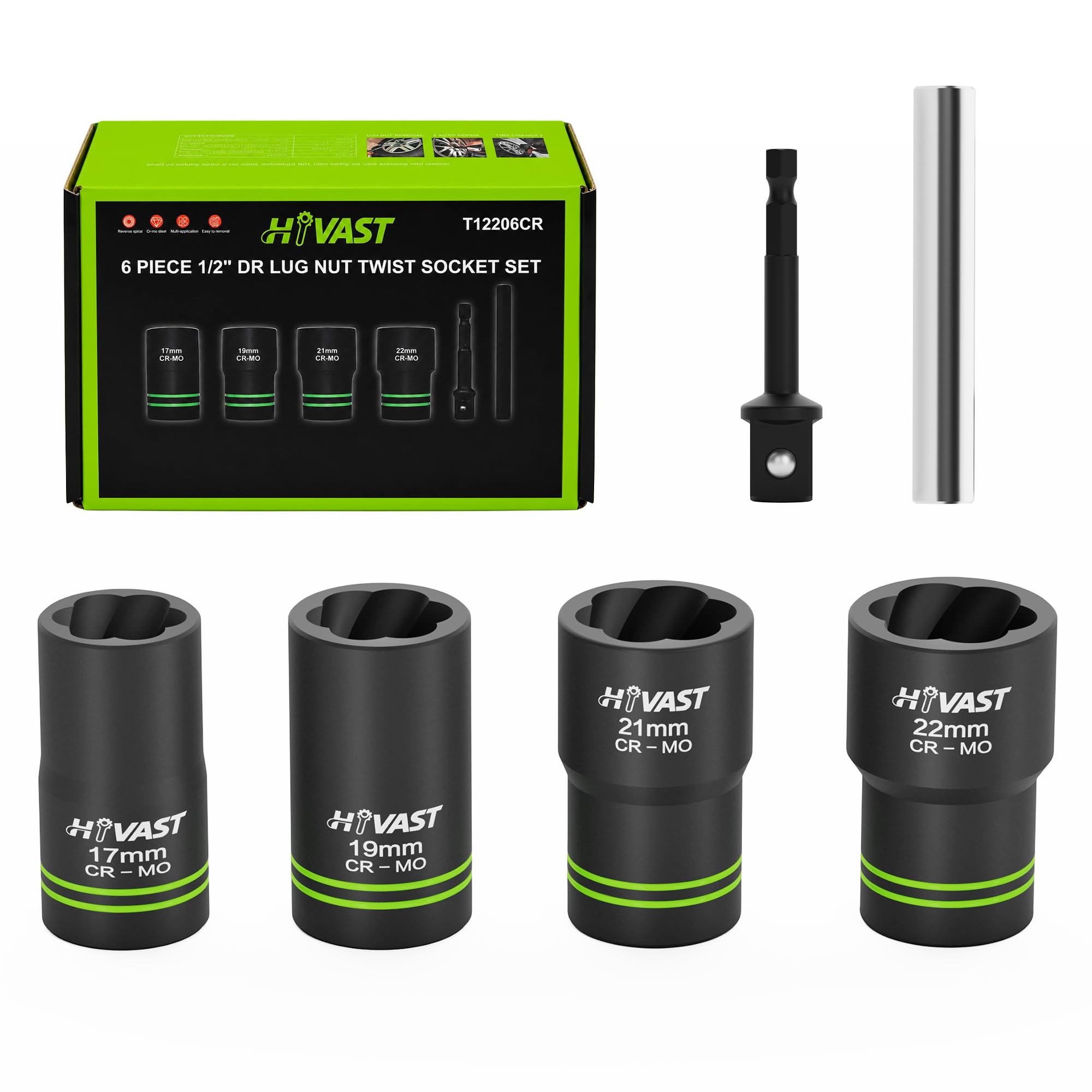 HYVAST 6PCS Lug Nut Removal Tool, 1/2" Drive Bolt Extractor Set