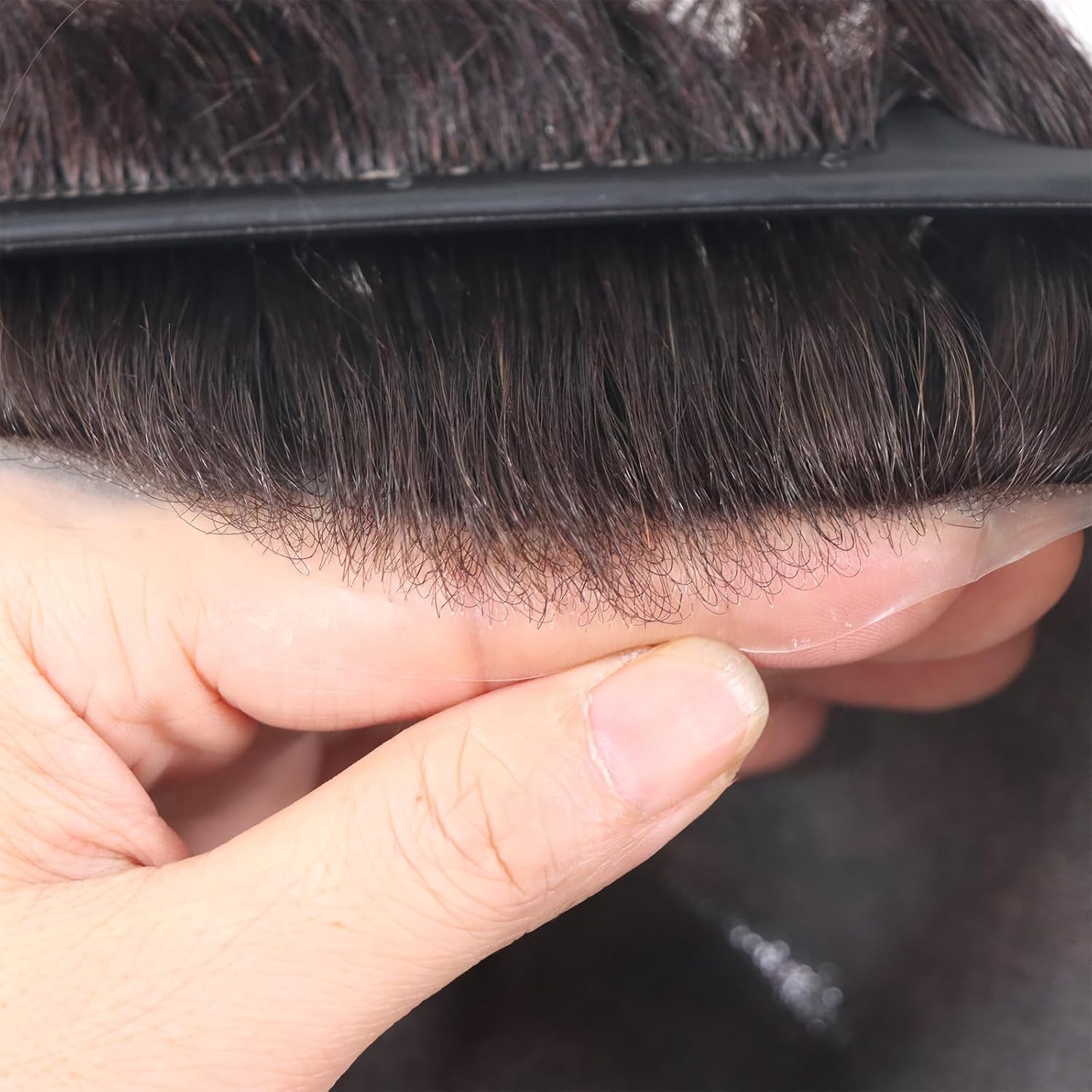 Thin Skin Human Hair Men Toupee Full PU Base Hairpiece Toupee For Men Natural Wave Styles Black Human Hair Prosthesis Replacement Systems 8x10 Size (#2)