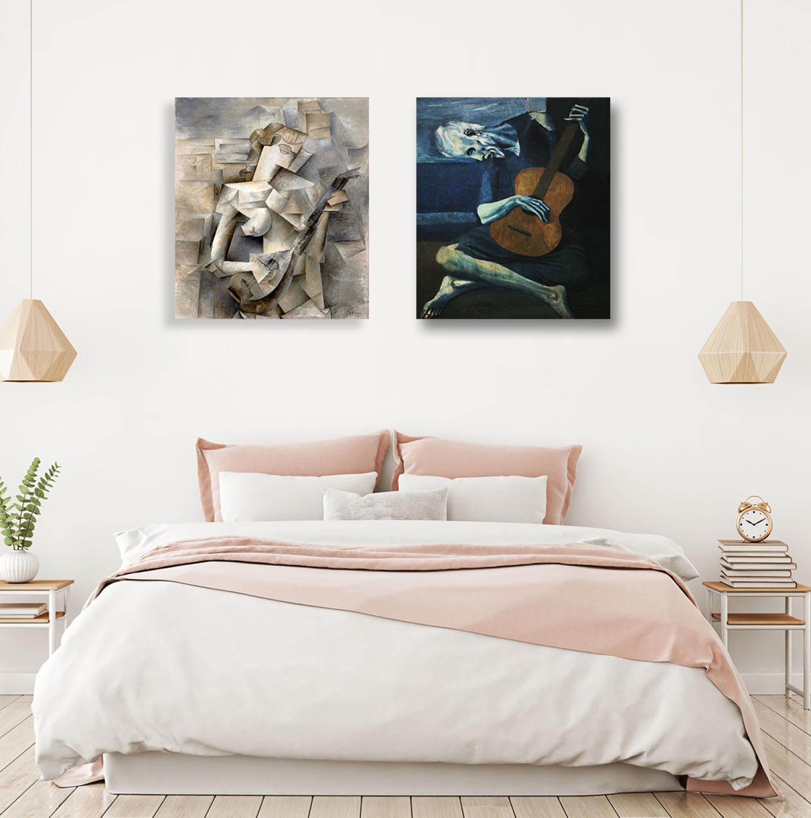 Cuadros famosos lienzo de arte de pared de cuadros conjunto de 2 carteles estéticos abstractos de Picasso enmarcados estirados para la décor del baño de la sala de estar 65x85cmx2pcs marco interior