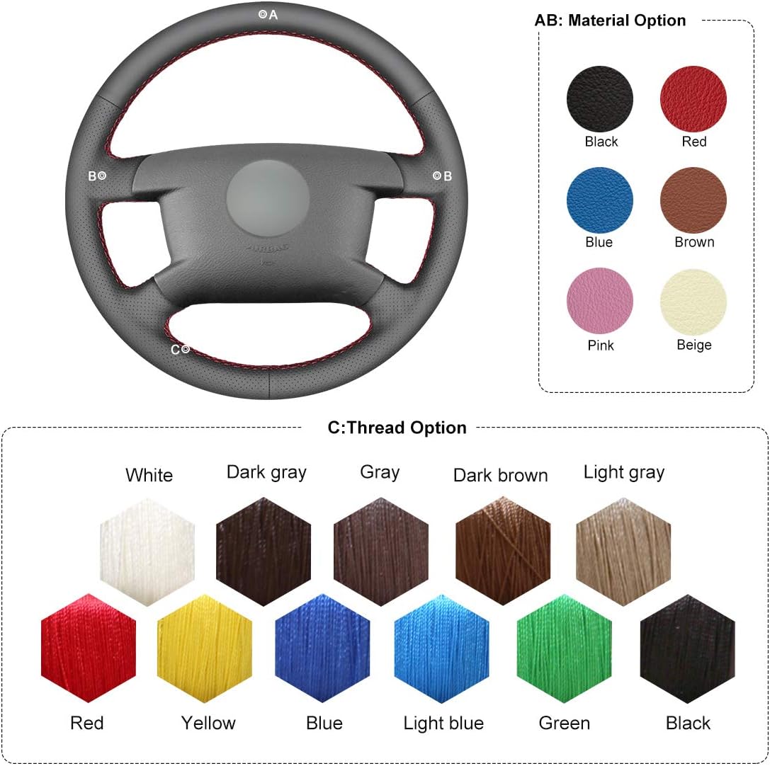 MEWANT Customized Hand Stitch Black Artificial Leather Car Steering Wheel Cover for Volkswagen VW Caddy 2003-2006 / Caravelle 2003-2009 / T5 2003-2008