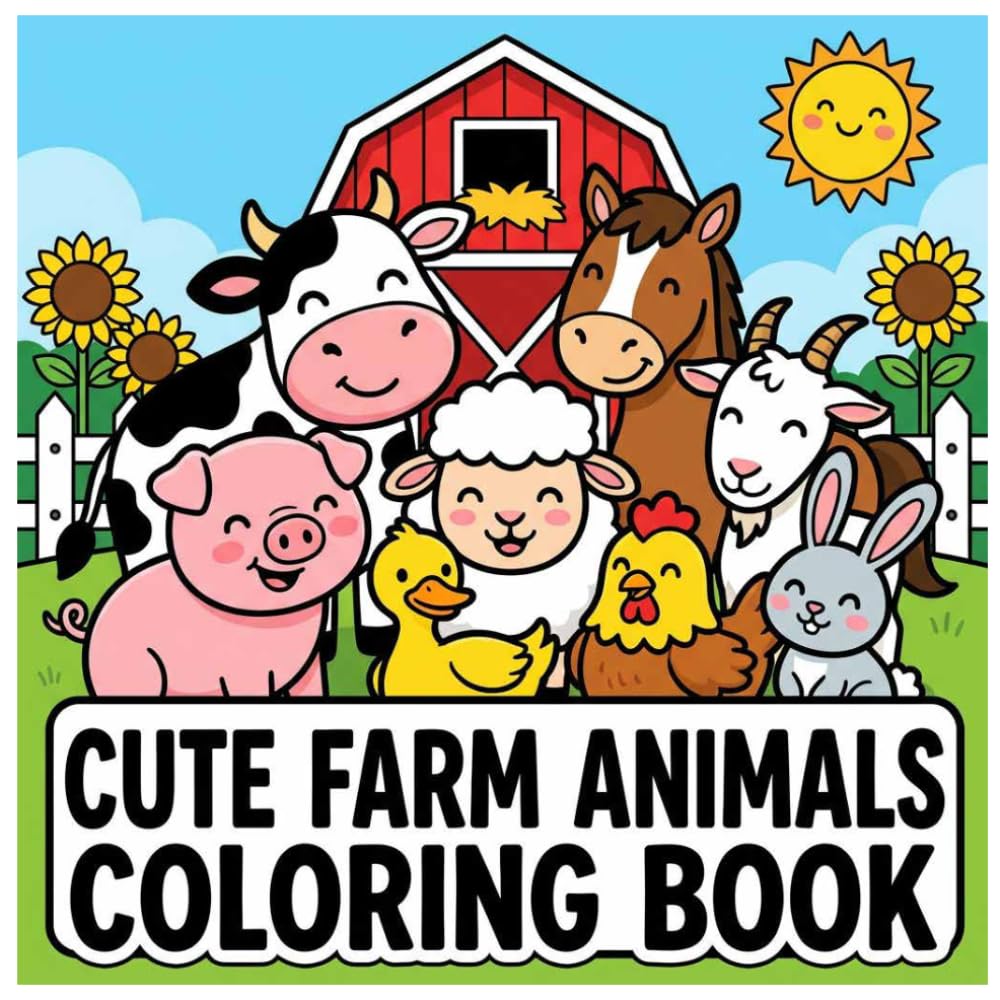 Cute Farm Animals Coloring Book: Fun and Easy Farm Animal Coloring Pages for Kids.