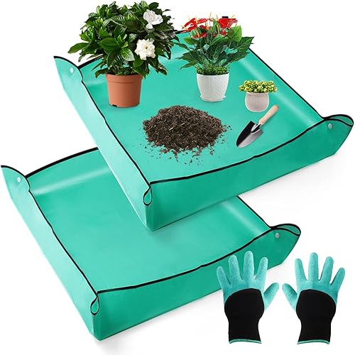 Tapete de trasplante de plantas, 2 unidades, 39.4 x 39.4 pulgadas, impermeable, para trasplante, para interiores, jardinería, macetas, bandeja