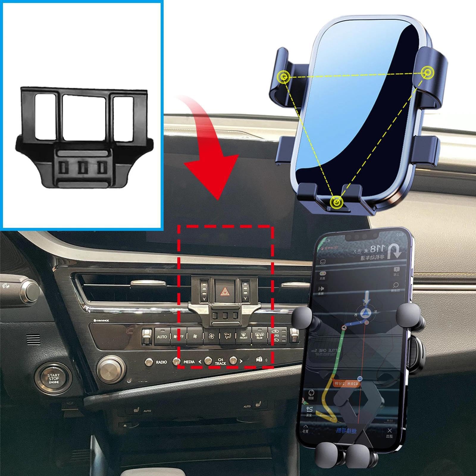 Uchwyt Samochodowy na Telefon dla Lexus ES 200/300H 250/350/2021-2024, uchwyt samochodowy na telefon komórkowy, stojak na nawigację GPS (podstawa i uchwyt 8)