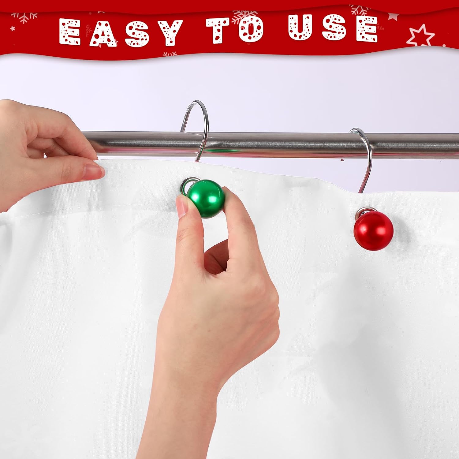 12 Pcs Christmas Ball Shower Curtain Hooks Ball Ornament Shower Christmas Curtain Rings Holiday Hooks Decorative Holiday Bathroom Accessories for Winter Bathroom Decoration (Red Green) image 5