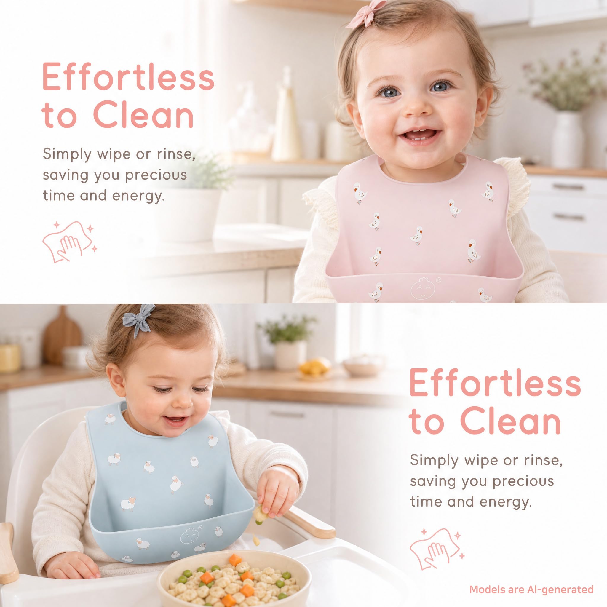 Little Dimsum Babero impermeable de silicona para bebés para bebés y niños pequeños con recogedor de alimentos