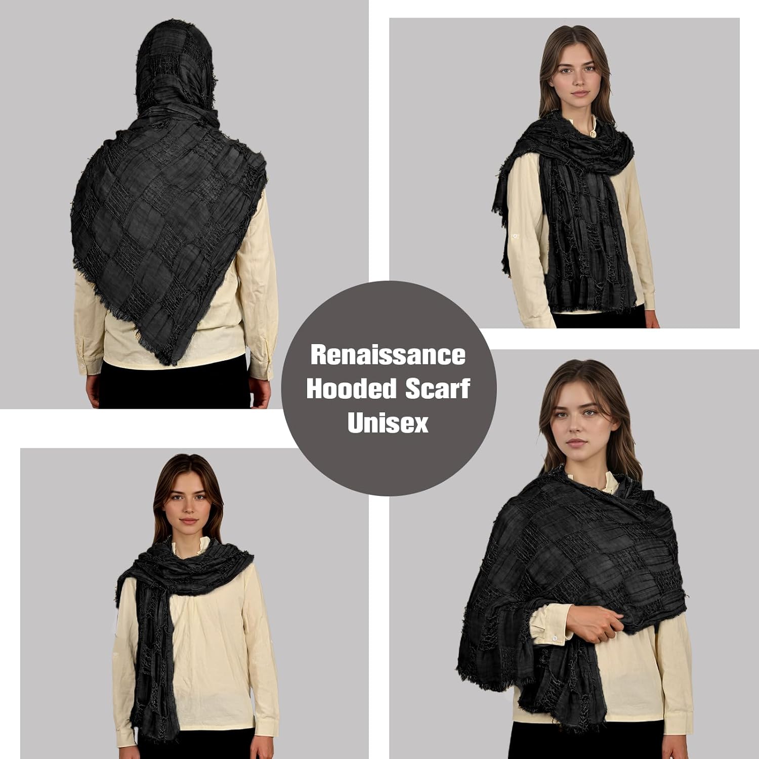 Medieval Scarf Cowl Men with Brooch, Viking Cowl Hood Cloak, Renaissance Rogue Hooded Shaw, for Halloween Cosplay - Image 4