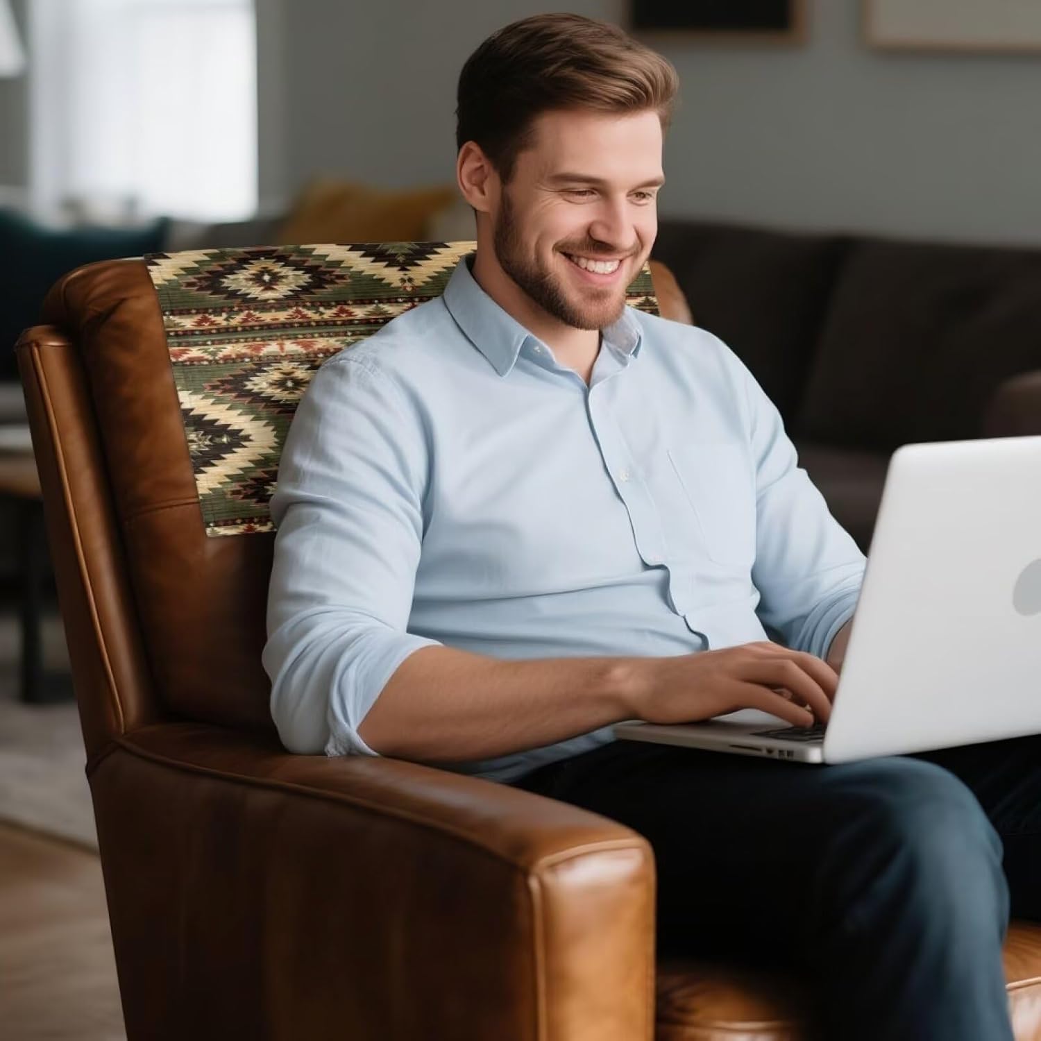 Headrest Cover for Recliner Chairs Aztec Couch Headrest Protector Slipcovers Covers Pet Scratch Resistant Couch Headrest Covers for Sofa Set of 3