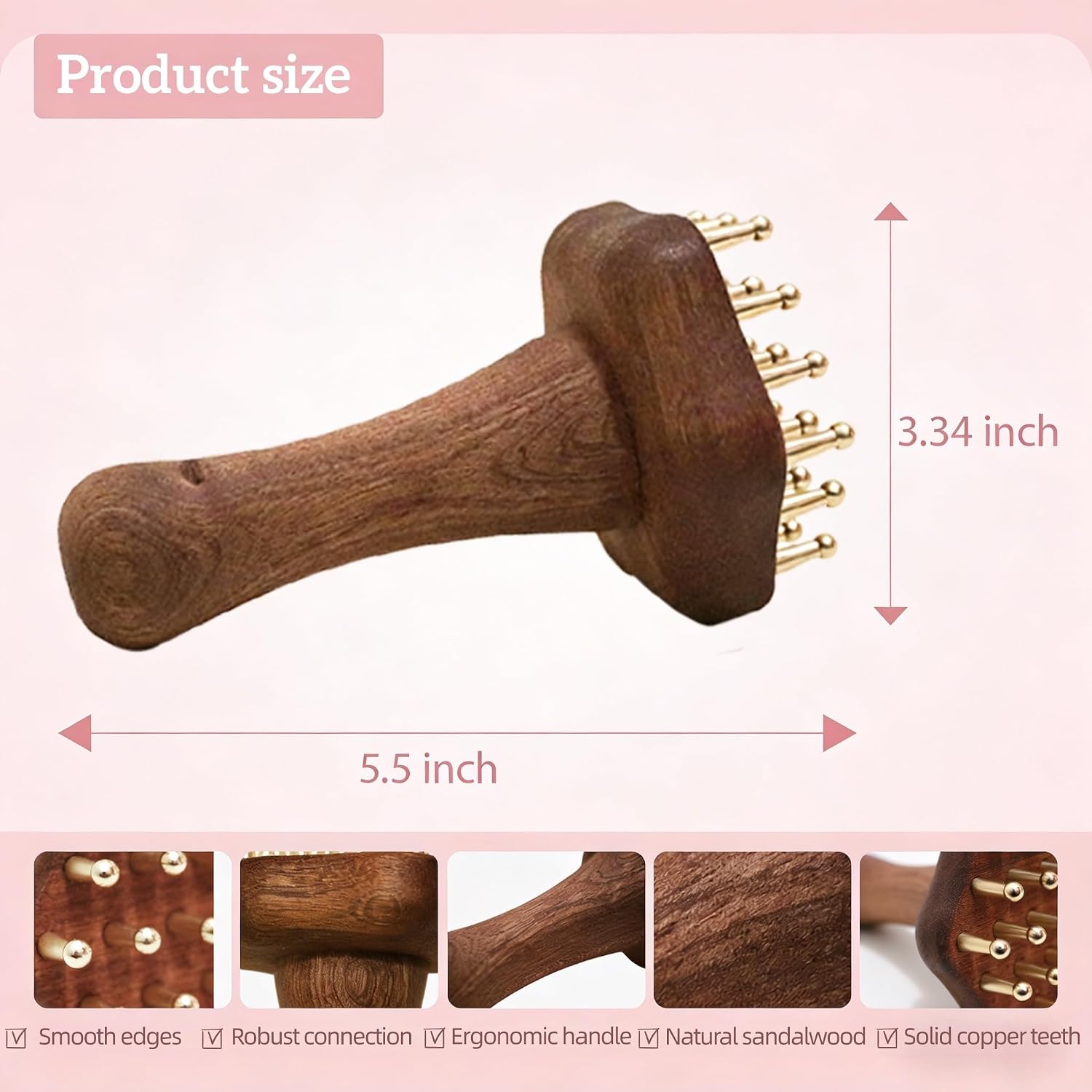 24teeth Copper Head Massage Comb for Body and Scalp Meridian Point Massager Brush for Body and Scalp Relief Body Massage Brush for Cellulite Remover Chinese SPA Gua Sha Tool Wooden Handle