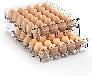 Egg Holder for Refrigerator, 60 Egg Drawer Organizer with Time Scale, Stackable Egg Holder Egg Trays, Clear Egg Fresh Storage Box for Friage, Large Capacity Egg Container Organizer Bins