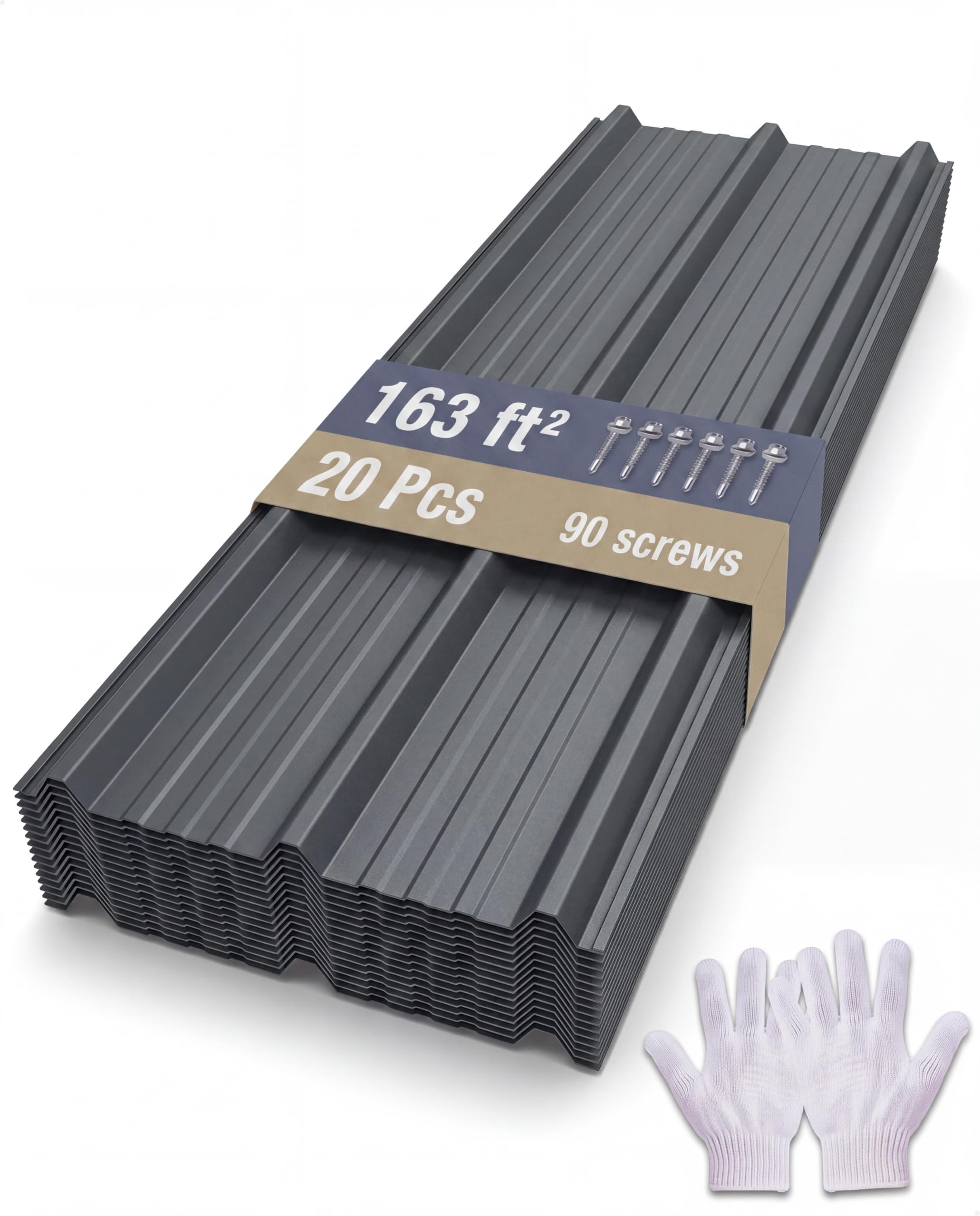GarveeLife Ribbed Metal Roofing Panels, 163 Ft²