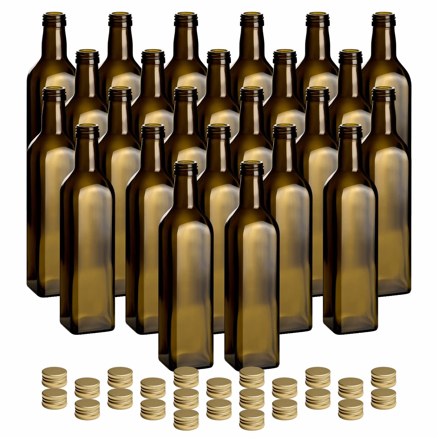 gouveo Lot de 24 bouteilles en verre 500 ml Maraska - antique - avec bouchon à vis doré - bouteille colorée 0,5 l à remplir - bouteille de liqueur, bouteille d'huile (MFEA500G)
