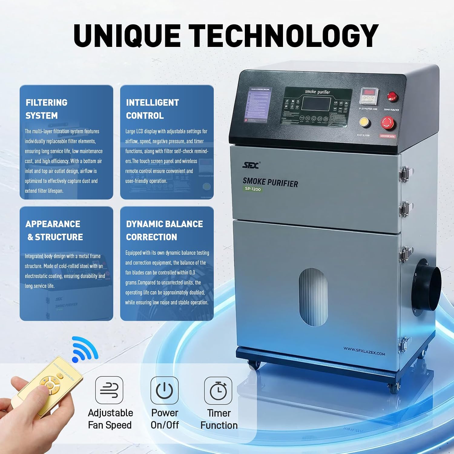 Industrial Laser Fume Extractor, Solder Fumes Purifier 1200W with 3-Stage Filtration, for Laser Cleaning, Marking,Welding,etc.