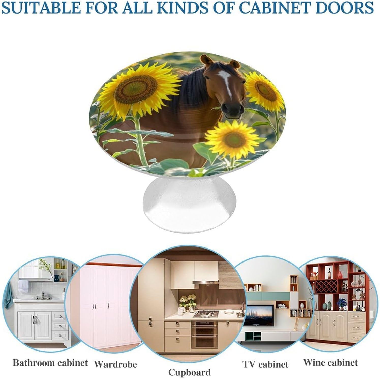 2 Pack Cabinet Knobs,Decorative Drawer Pulls, Horse and Sunflower image 3