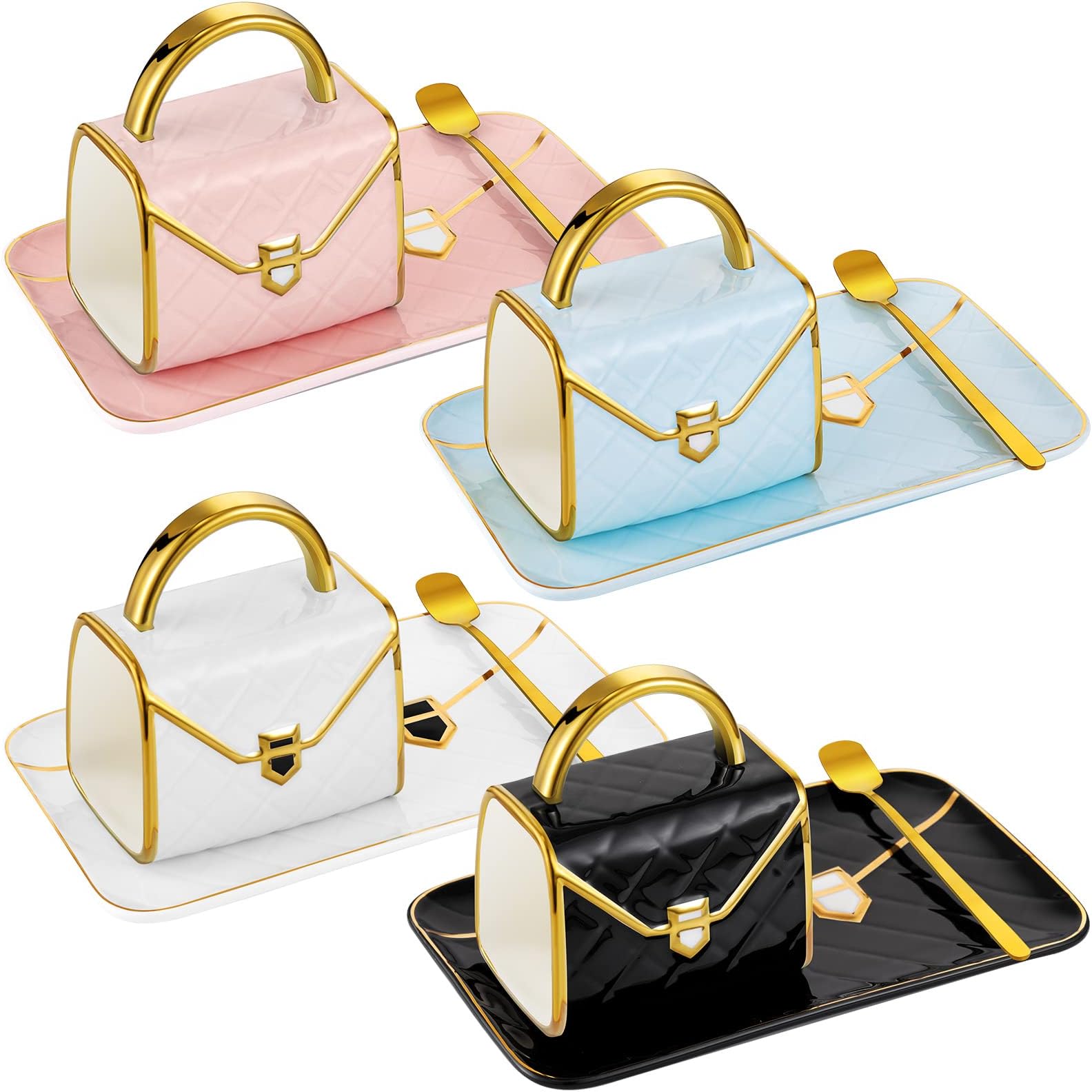 Sliner 4 Sets Coffee Mug Handbag Shaped Ceramic Tea Cup