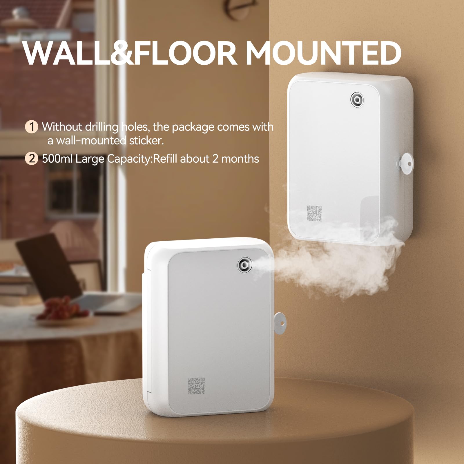 Diffusore intelligente per aromaterapia con Bluetooth, 500 ml, senza acqua, diffusore di oli essenziali per tutta la casa, ufficio, spa e studio yoga, funzione timer e funzionamento silenzioso, bianco
