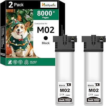 Remanufactured M02 Ink Cartridge Black Replacement for M02120 Compatible for WF-M5799 WF-M5299 Printers, 2 Black M02 Ink Cartridges Replacements