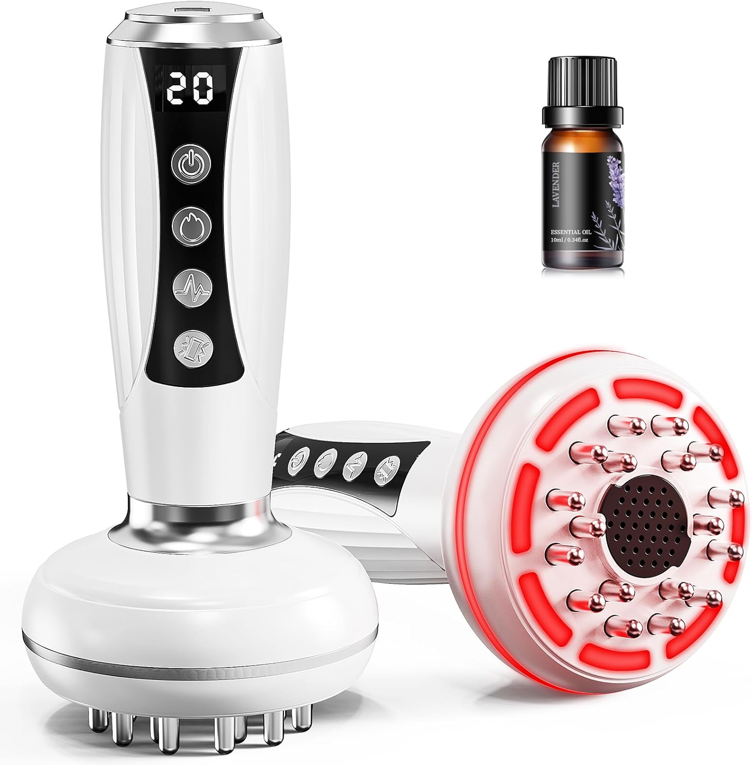 4-in-1 Lymphatic Drainage Massager & Anti Cellulite Massage Tool, Body Sculpting Massager for Legs, Arms & Belly, Reduce Cellulite, Stretch Marks with Heat, Light & Vibration, Pearl White