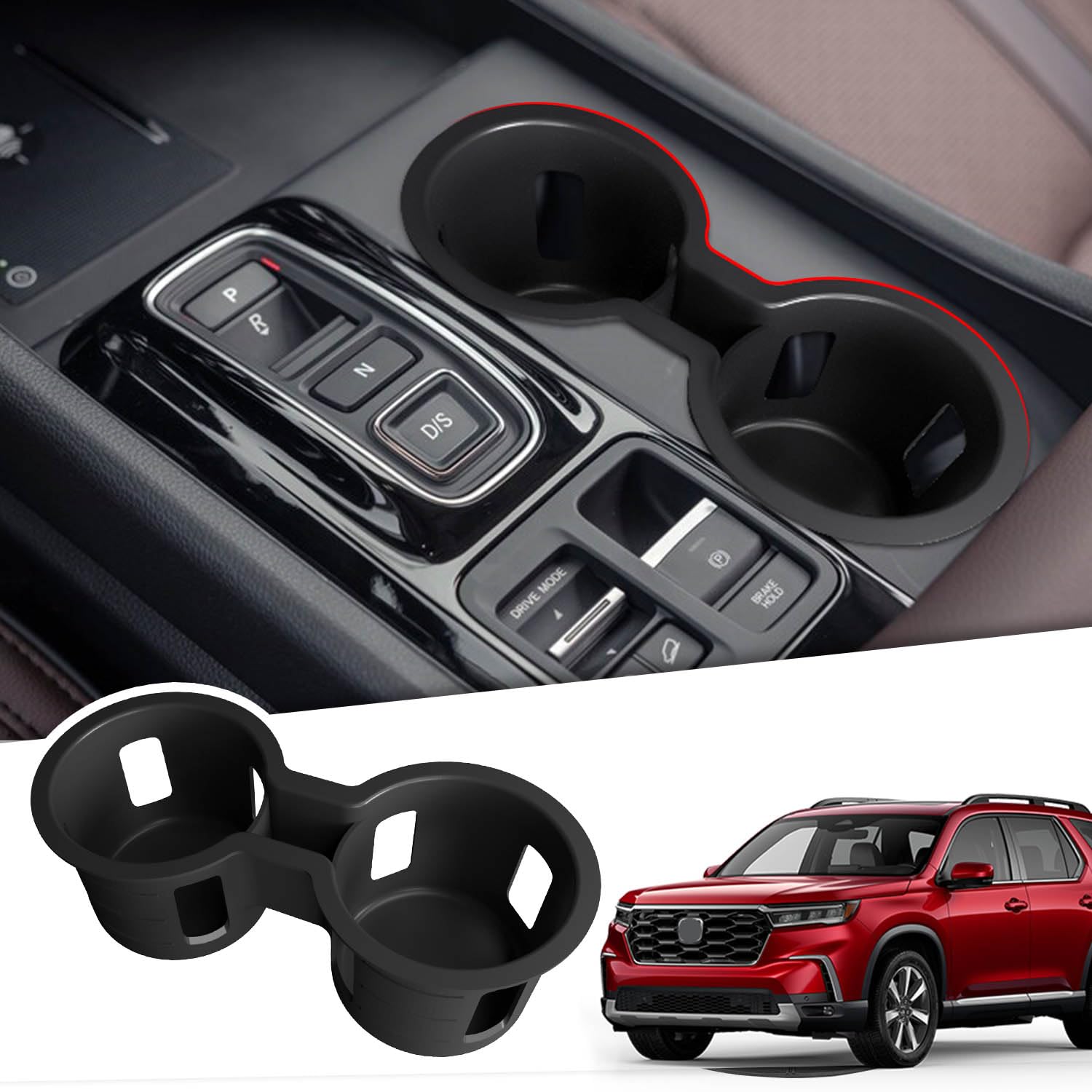 Xipoo Cup Holder Compatible with 2023-2025 Honda Pilot Silica Gel Cup Holder Insert Center Console Car Interior Organizer Replacement for 2023-2025 Honda Pilot Accessories(Black)