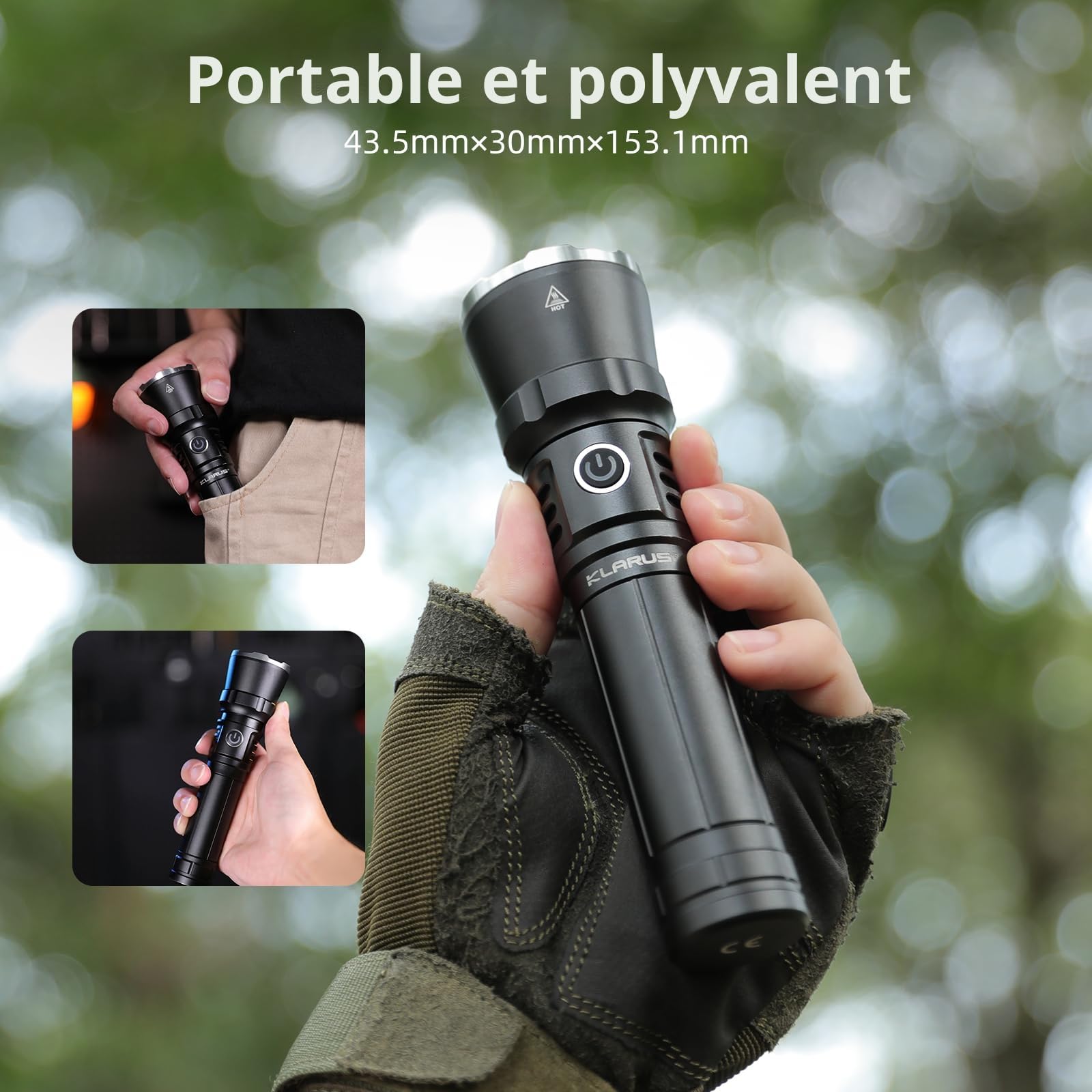 klarus EP12 Lampe de poche super lumineuse, 750 m, 4000 mAh, rechargeable, 2000 lumens, étanche IPX6, pour promener le chien, camping, outil d'urgence (EP12)