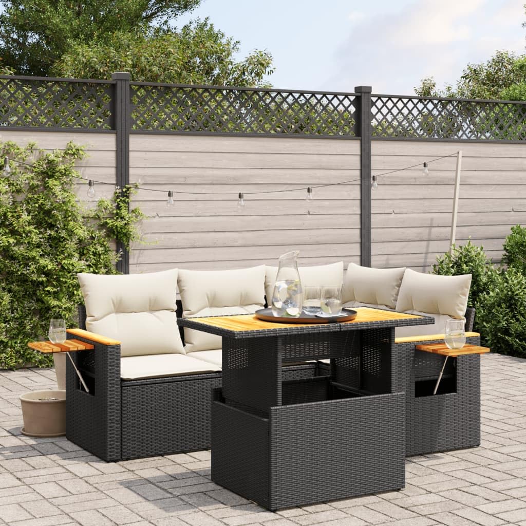 vidaXL Gartenmöbel-Set, 5-teilig, mit Kissen aus Polyrattan, Schwarz