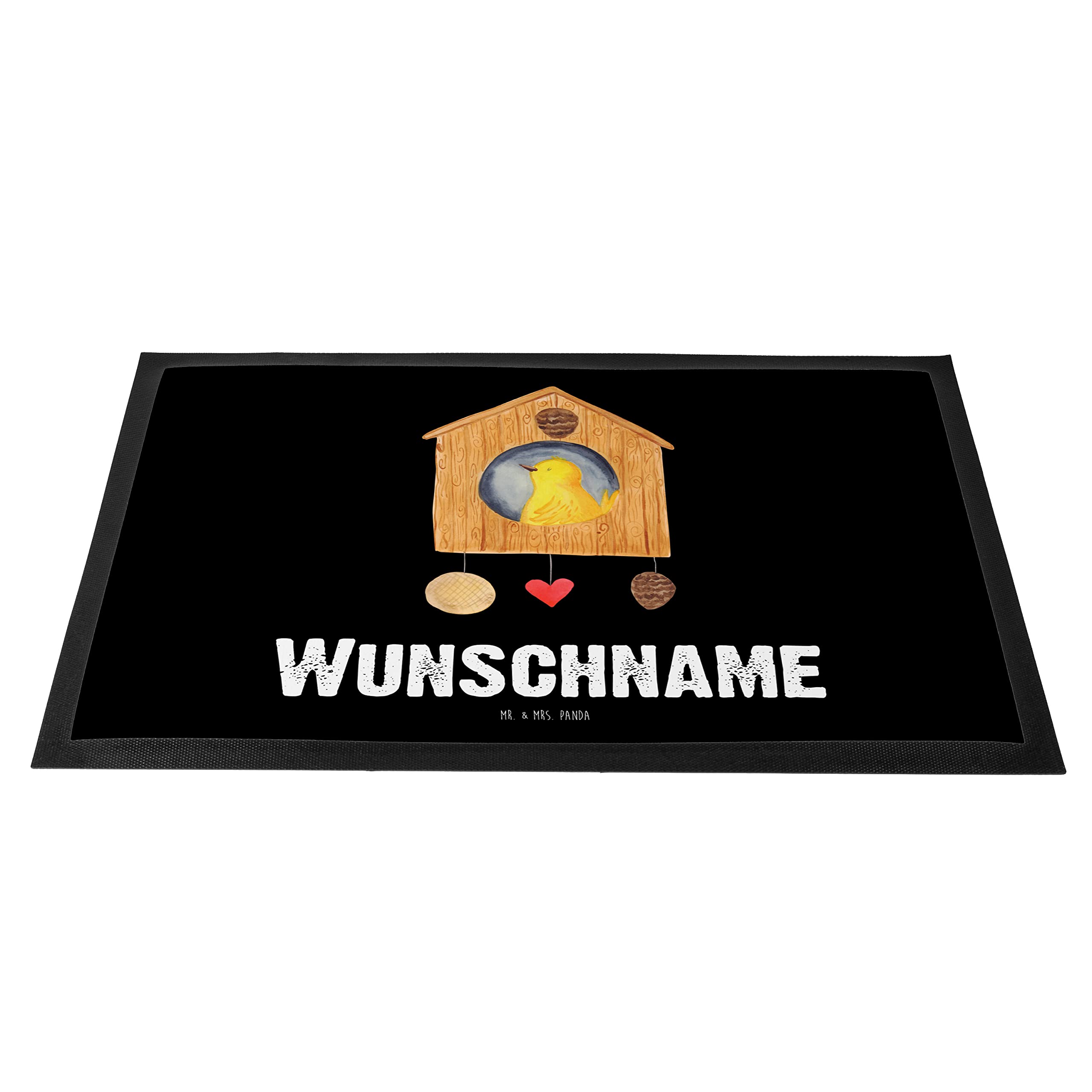 Mr. & Mrs. Panda Eingangsmatte personalisiert Vogelhaus Home 40 x 60 cm - Personalisierte Geschenke, Geschenk, Fussmatte, Hausbau, Türmatte, Sweet, Fußmatte personalisierbar, Haus, Individuelle, Vogel