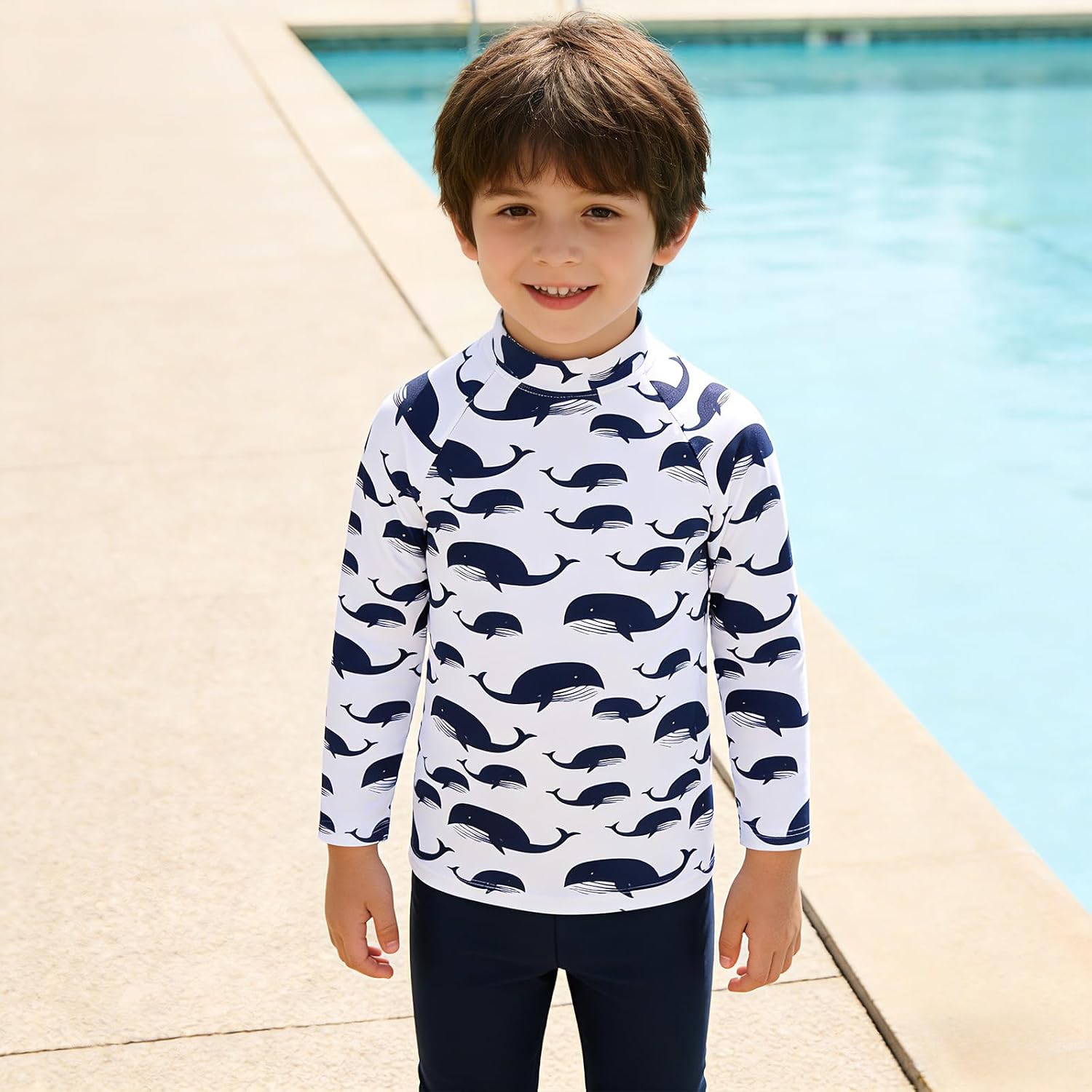 Kids Boys Two Piece Rash Guard Swimsuit Bathing Suit Long Sleeve Sunsuit Swimwear Set with Cap 2-10 Years