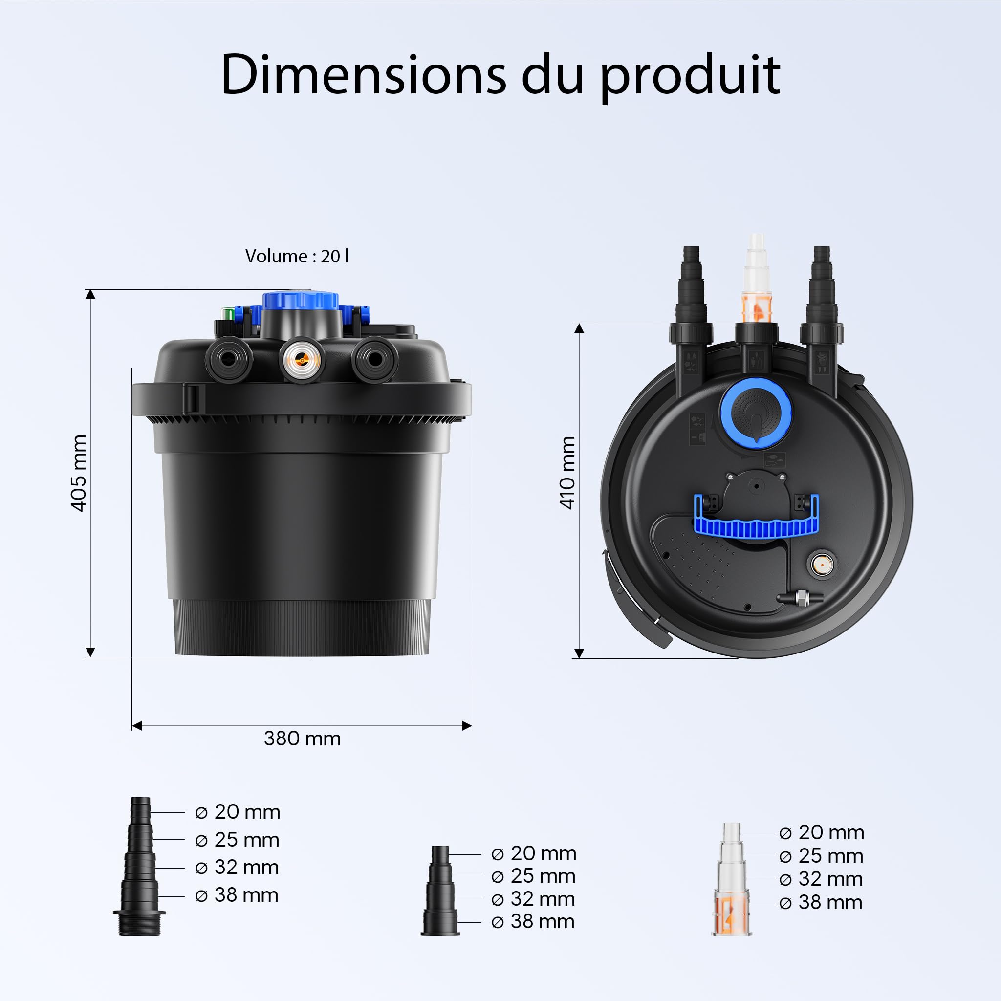Wiltec Kit complet: CPF-180 Filtre de bassin à pression jusqu’à 6000 L avec 11 Watt UV-C lampe uv, HJ-5000 ECO pompe de filtration 4000l/h 65W, 25m Tuyau 25 mm (1")