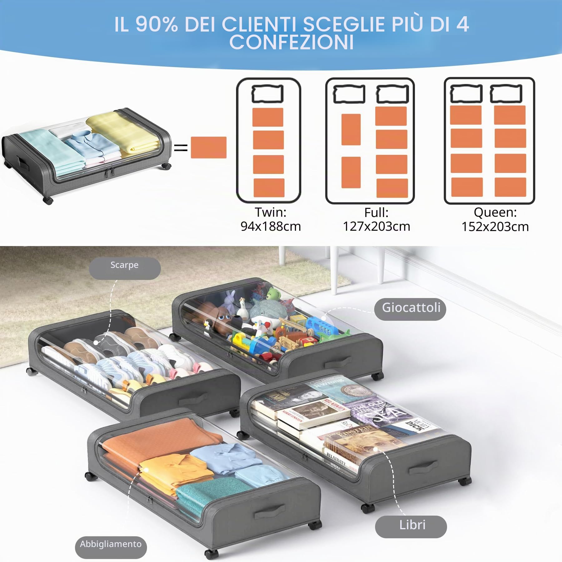 2 Pezzi Contenitori Sottoletto con Ruote Scatole per Armadio Salvaspazio Organizer Contenitore Vestiti Telaio in Metallo Scatola Sotto Il Letto con Coperchio per Vestiti Trapunte Giocattoli,Grigio