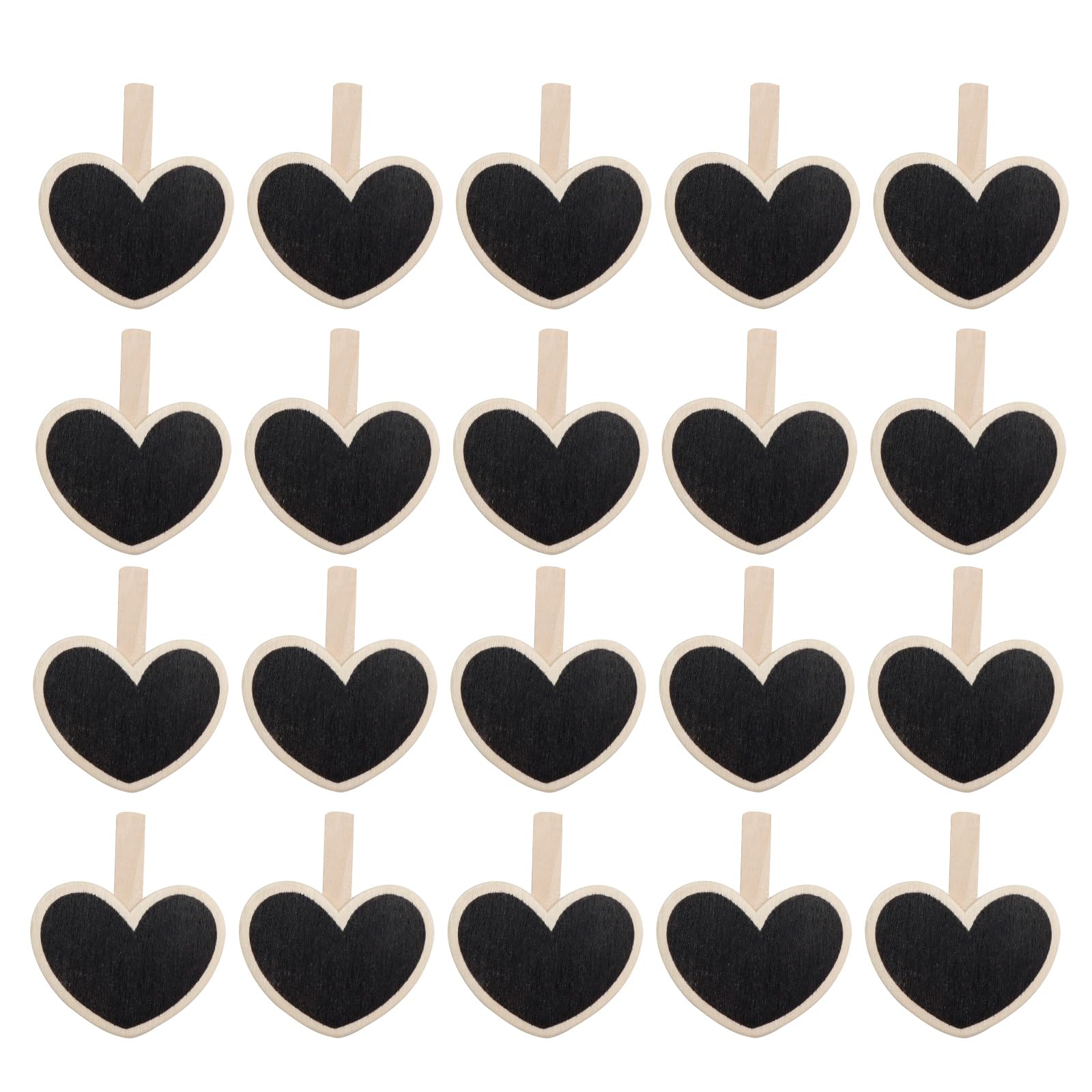 Wealrit 20 PCS Wooden Mini Chalkboard Blackboard with Clip Message Chalk Board Tag Signs Clips Basket Labels Clip for Memo,Note Taking(Heart)