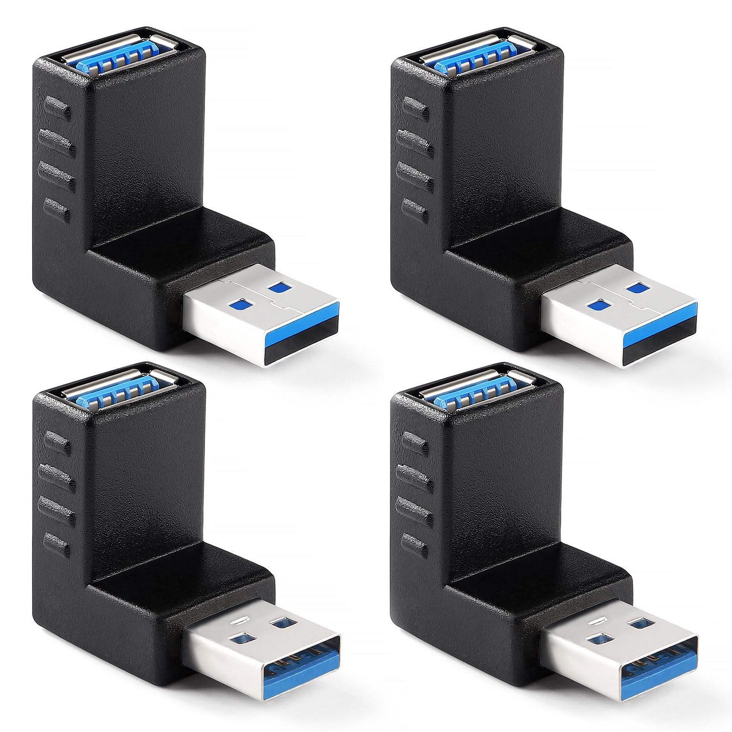 4 Pezzi Adattatore ad Angolo USB 3.0 a 90°, Adattatore USB 3.0 90 Gradi Maschio a Femmina Combo Verticale Verso l'alto e Verso il Basso Connettore, Adattatore Angolare da USB a USB