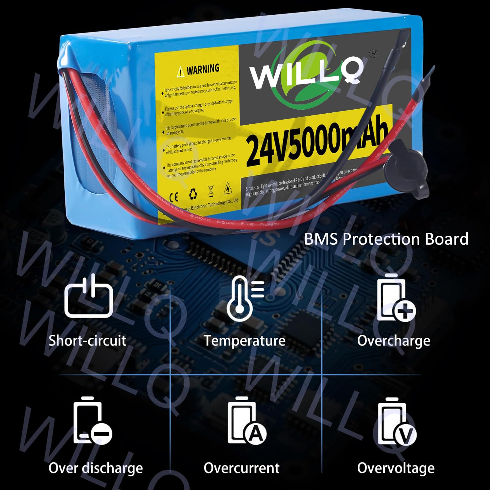 Batteria Litio Ricaricabile 24V 5Ah Batteria Interna Ricaricabile 24 Volt per Giocattoli elettrici Illuminazione Esterna Strisce LED e progetti Fai da Te, con Caricabatterie
