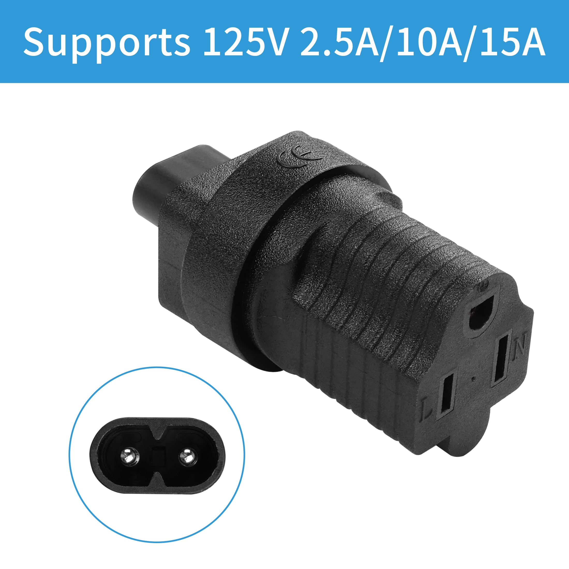 Amazon.com: 2 Pack NEMA 5-15R to IEC C8 Power Adapter YACSEJAO 15A