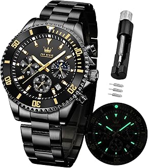 Watches for Men Waterproof Designer Luxury Formal Luminous Two Tone Stainless Steel Men's Watch Date Moon Phase Chronograph Quartz Watch Men's Gifts