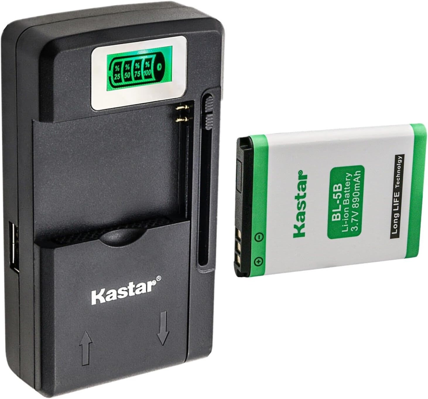 Kastar1-Pack BL-5B Battery and Smart LCD Charger Replacement for BLU Bar Q, SVP CyberSnap-LS CyberSnap-901 HDDV-1500 DC-12V DC-12V-2 DC-12VX XTHINN-12V XTHINN-12VX XTHINN-12VXB XTHINN-590