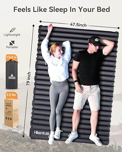 Miniatura 2 de Hikenture Colchoneta de dormir doble para campamento, colchón de campamento extra grueso de 4 pulgadas para 2 personas, colchoneta inflable y